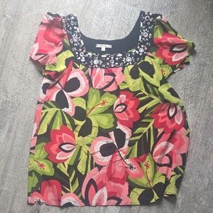 Nanette Lepore Floral Blouse - Pink and Green